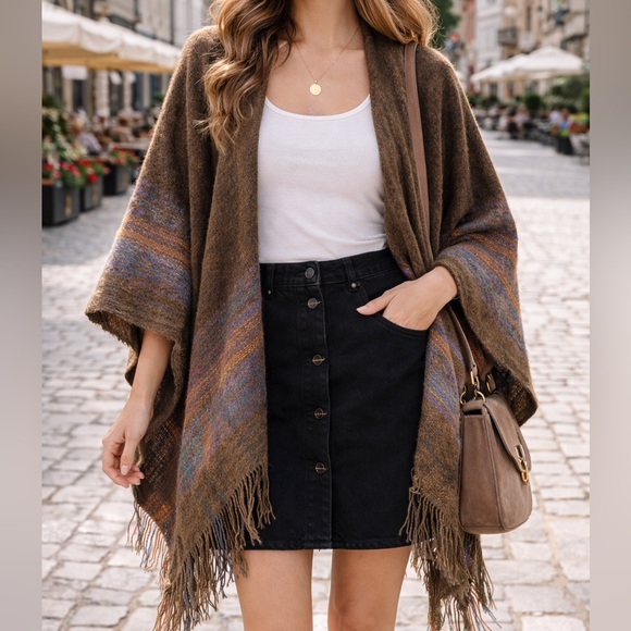 Eclipse Tops - Eclipse Textured Brown Shawl